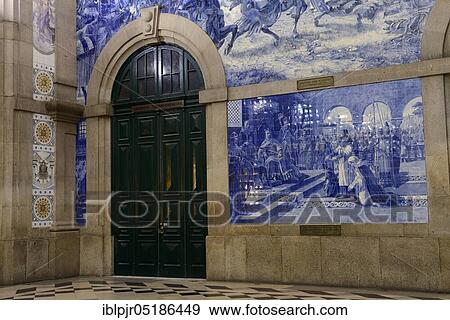 Stock Photo - Sao Bento train station, azulejos, wall tiles, murals, Estacao Sao Bento, Porto, Portugal, Europe. Fotosearch
