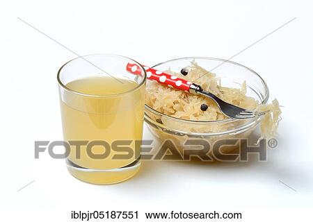 Stock Image - Sauerkraut and sauerkraut juice in glass. Fotosearch