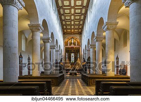 Stock Photography - Scots Monastery or Sankt Jacob Church, main nave, Christmas decoration, Regensburg, Upper Palatinate, Bavaria, Germany, Europe. Fotosearch
