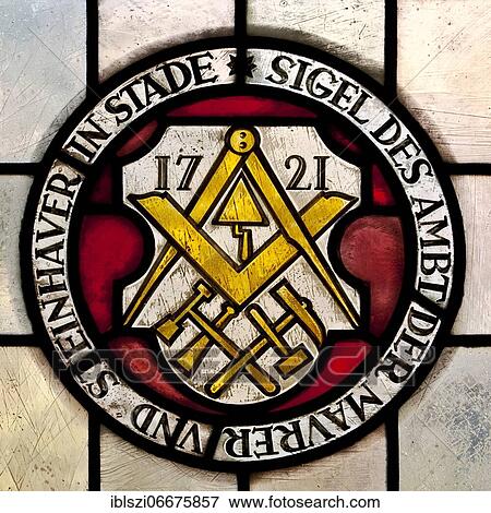 Seal of the guild of masons and stonemasons from 1721 as stained glass window in the town hall, Stade, Lower Saxony, Germany, Europe View Large Photo Image Stock Photo - Seal of the guild of masons and stonemasons from 1721 as stained glass window in the town hall, Stade, Lower Saxony, Germany, Europe. Fotosearch