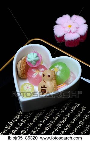 shi, Japanese sweets in heart-shaped bowls, candy, sweets View Large Photo Image Stock Image - shi, Japanese sweets in heart-shaped bowls, candy, sweets. Fotosearch