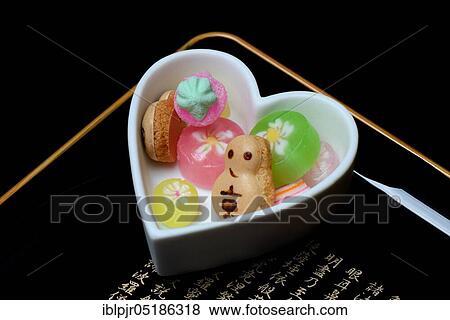 shi, Japanese sweets in heart-shaped bowls, candy, sweets View Large Photo Image Stock Photo - shi, Japanese sweets in heart-shaped bowls, candy, sweets. Fotosearch