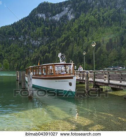 Stock Photo - Ship, wharf, Seelände, Königssee, Berchtesgaden area, Upper Bavaria, Bavaria, Germany, Europe. Fotosearch
