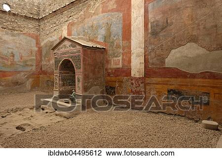 Shrine with mosaics and frescoes, Roman Villa, Casa Fontana piccola, ancient city, Pompeii, Campania, Italy, Europe View Large Photo Image Stock Image - Shrine with mosaics and frescoes, Roman Villa, Casa Fontana piccola, ancient city, Pompeii, Campania, Italy, Europe. Fotosearch