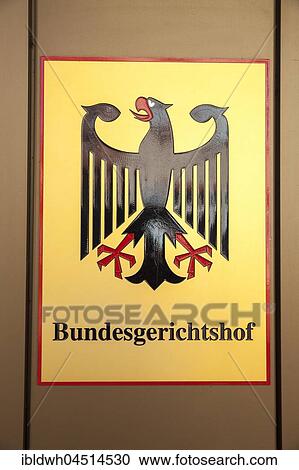 Stock Image - Sign Bundesgerichtshof with federal eagle, Karlsruhe, Baden-Württemberg, Germany, Europe. Fotosearch