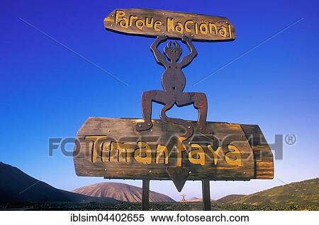 Stock Photography - Sign post, Timanfaya National Park, Lanzarote, Canary Islands, Spain, Europe. Fotosearch
