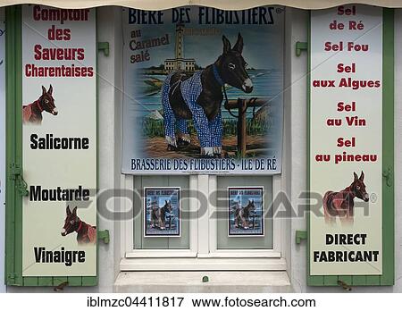Signs at a souvenir shop, Donkey wearing trousers, symbol of the island, Ile de Ré, Vandee, France, Europe View Large Photo Image Stock Photo - Signs at a souvenir shop, Donkey wearing trousers, symbol of the island, Ile de Ré, Vandee, France, Europe. Fotosearch