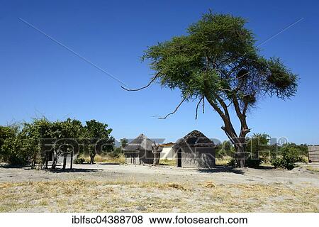 Stock Photo - Simple thatched huts, Khwai Village, Botswana, Africa. Fotosearch