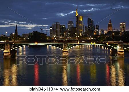 Skyline Frankfurt with Ignaz Bubis bridge, Frankfurt, Hesse, Germany, Europe View Large Photo Image Picture - Skyline Frankfurt with Ignaz Bubis bridge, Frankfurt, Hesse, Germany, Europe. Fotosearch