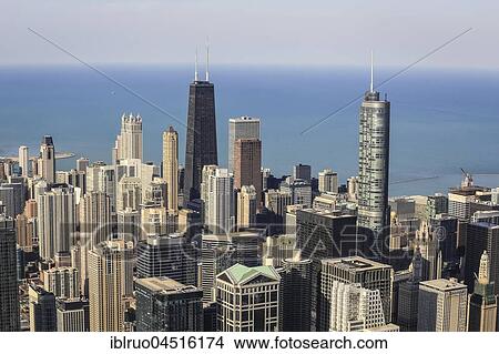 Skyline in front of John Hancock Center, Lake Michigan, view from the Skydeck, Willis Tower, formerly Sears Tower, Chicago, Illinois, USA, North America View Large Photo Image Picture - Skyline in front of John Hancock Center, Lake Michigan, view from the Skydeck, Willis Tower, formerly Sears Tower, Chicago, Illinois, USA, North America. Fotosearch