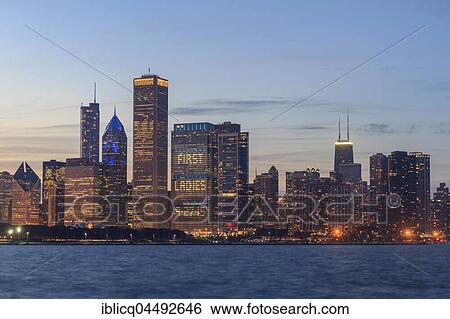 Skyline, Skyscraper, Lake Michigan, Dusk, Chicago, Illinois, USA, North America View Large Photo Image Stock Photograph - Skyline, Skyscraper, Lake Michigan, Dusk, Chicago, Illinois, USA, North America. Fotosearch