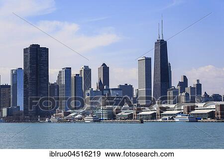 Stock Photo - Skyline with Navy Pier and John Hancock Center, Chicago, Illinois, USA, North America. Fotosearch