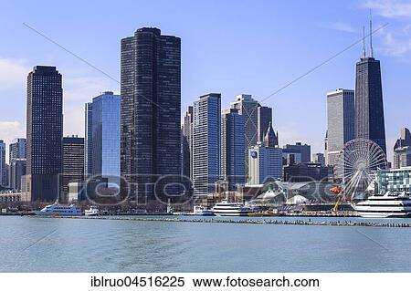 Stock Photography - Skyline with Navy Pier and John Hancock Center, Chicago, Illinois, USA, North America. Fotosearch