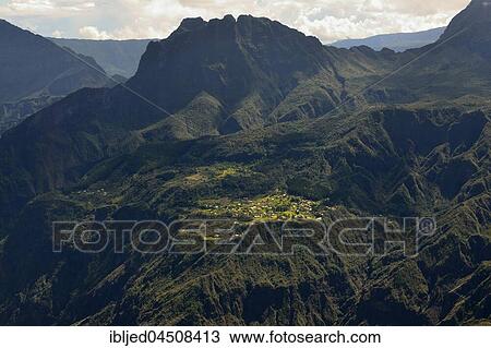Small village La Nouvelle, view from Le Maïdo, peak of Morne de Fourche at back, Cirque de Mafate, Réunion Island, France, Europe View Large Photo Image Stock Image - Small village La Nouvelle, view from Le Maïdo, peak of Morne de Fourche at back, Cirque de Mafate, Réunion Island, France, Europe. Fotosearch