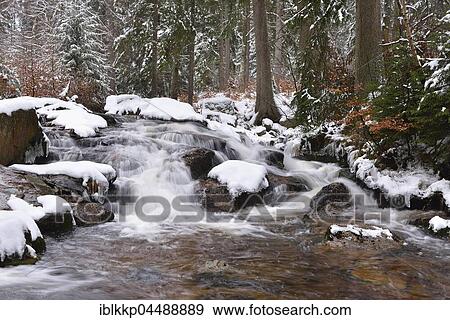 Stock Photo - Snow and ice, Bodefälle, Unterer Bode Fall bei Braunlage, Lower Saxony, Germany, Europe. Fotosearch