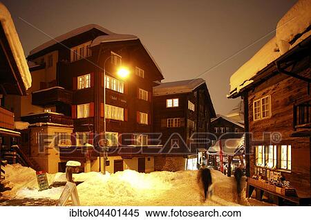 Snowy Valais timber houses, Old Zermatt at night, Zermatt, Canton of Valais, Switzerland, Europe View Large Photo Image Stock Photography - Snowy Valais timber houses, Old Zermatt at night, Zermatt, Canton of Valais, Switzerland, Europe. Fotosearch