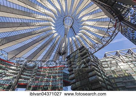 Sony Center with glass dome, architect Helmut Jahn, Potsdamer Platz, Berlin, Deutschland View Large Photo Image Stock Photo - Sony Center with glass dome, architect Helmut Jahn, Potsdamer Platz, Berlin, Deutschland. Fotosearch