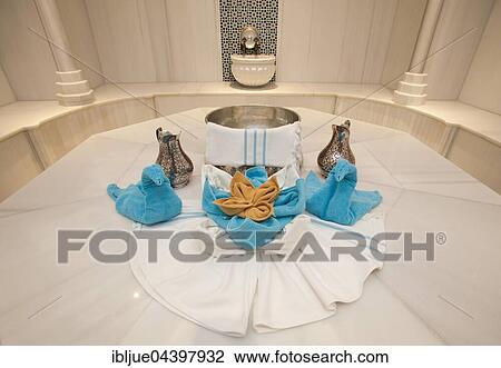 Spa with decorative towel display, Ali Bey Resort, Side, Antalya, Turkey, Asia View Large Photo Image Stock Image - Spa with decorative towel display, Ali Bey Resort, Side, Antalya, Turkey, Asia. Fotosearch