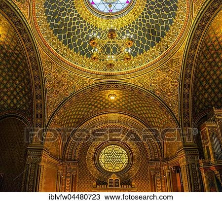 Stock Image - Spanish Synagogue, interior shot, Josefov, Jewish Quarter, Prague, Bohemia, Czech Republic, Europe. Fotosearch