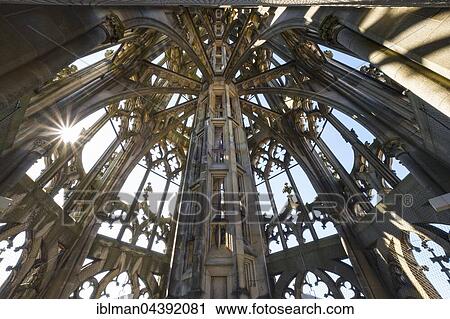 Stock Image - Spire of Ulm Munster, Ulm, Upper Swabia, Swabia, Baden-Württemberg, Germany, Europe. Fotosearch