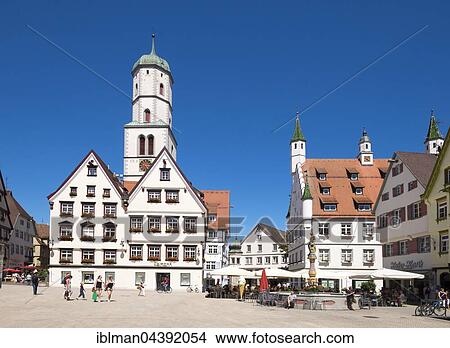 Picture - Square with parish church and Town Hall, Biberach an der Riss, Upper Swabia, Swabia, Baden-Württemberg, Germany, Europe. Fotosearch