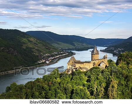 Stock Image - Stahleck Castle above the Rhine, Upper Middle Rhine Valley World Heritage Site, Bacharach, Rhineland-Palatinate, Germany, Europe. Fotosearch