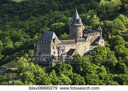 Stock Photo - Stahleck Castle on the Rhine, Upper Middle Rhine Valley World Heritage Site, Bacharach, Rhineland-Palatinate, Germany, Europe. Fotosearch