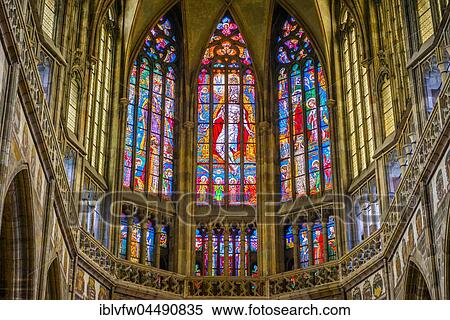 Stained glass window, apse, Gothic St. Vitus Cathedral, St. Vitus Cathedral, Indoors, Prague Castle, Hradčany, Prague, Bohemia, Czech Republic, Europe View Large Photo Image Stock Photography - Stained glass window, apse, Gothic St. Vitus Cathedral, St. Vitus Cathedral, Indoors, Prague Castle, Hradčany, Prague, Bohemia, Czech Republic, Europe. Fotosearch