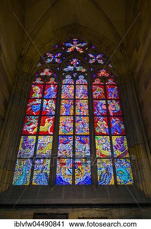 Stained glass window, gothic St. Vitus Cathedral, St. Vitus Cathedral, Indoors, Prague Castle, Hradčany, Prague, Bohemia, Czech Republic, Europe View Large Photo Image Stock Image - Stained glass window, gothic St. Vitus Cathedral, St. Vitus Cathedral, Indoors, Prague Castle, Hradčany, Prague, Bohemia, Czech Republic, Europe. Fotosearch