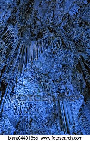 Stock Photography - stalactite cave St. Michael's Cave, limestone cave in the Upper Rock Nature Reserve, illuminated, Gibraltar, Europe. Fotosearch
