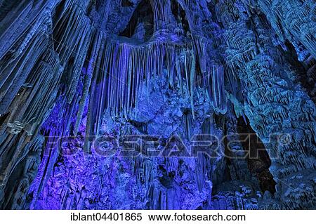 stalactite cave St. Michael's Cave, limestone cave in the Upper Rock Nature Reserve, illuminated, Gibraltar, Europe View Large Photo Image Stock Photography - stalactite cave St. Michael's Cave, limestone cave in the Upper Rock Nature Reserve, illuminated, Gibraltar, Europe. Fotosearch