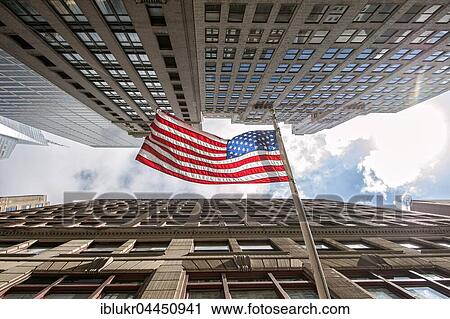 Stars and Stripes, American flag between skyscrapers, low-angle view, Manhattan, New York City, USA, North America View Large Photo Image Stock Image - Stars and Stripes, American flag between skyscrapers, low-angle view, Manhattan, New York City, USA, North America. Fotosearch