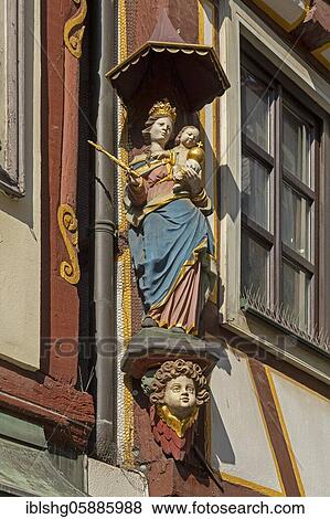 Statue of the Virgin Mary on a house facade, Fulda, Hesse, Germany, Europe View Large Photo Image Stock Photo - Statue of the Virgin Mary on a house facade, Fulda, Hesse, Germany, Europe. Fotosearch