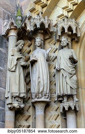 Picture - Statues at Adam's Gate ( ca. 1230), Bamberg Cathedral, Bamberg, Upper Franconia, Franconia, Bavaria, Germany, Europe. Fotosearch