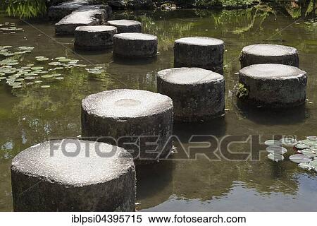 Stepping stones in pond at Heian Jingu gardens, Kyoto, Japan, Asia View Large Photo Image Stock Photography - Stepping stones in pond at Heian Jingu gardens, Kyoto, Japan, Asia. Fotosearch