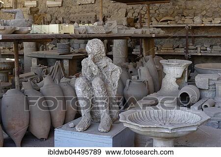 Stock Photo - Storage room with archaeological pieces, archaeological findings, Granai del Foro, granaries, ancient city, Pompeii, Campania, Italy, Europe. Fotosearch