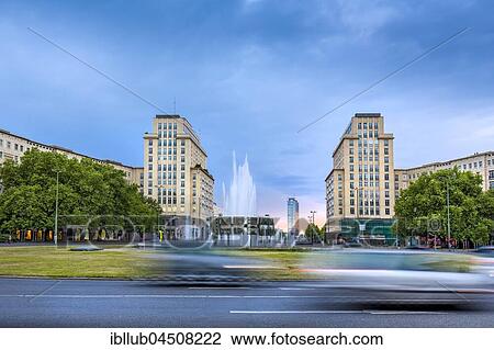 Stock Image - Straußberger square with a fountain, Berlin-Friedrichshain, Berlin, Germany, Europe. Fotosearch