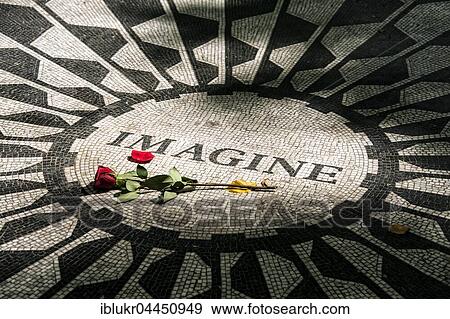 Strawberry Fields Memorial, Imagine mosaic with red rose in memory of John Lennon, Central Park, Manhattan, New York City, USA, North America View Large Photo Image Stock Photo - Strawberry Fields Memorial, Imagine mosaic with red rose in memory of John Lennon, Central Park, Manhattan, New York City, USA, North America. Fotosearch