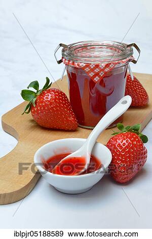 Strawberry jam in bowl and glass, Strawberry jam, Fragaria x ananassa View Large Photo Image Stock Photo - Strawberry jam in bowl and glass, Strawberry jam, Fragaria x ananassa. Fotosearch