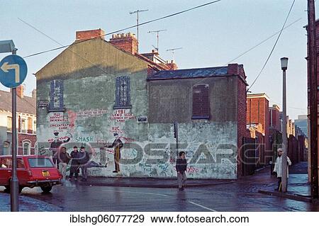 Street scene and graffiti on a house front, Oakman Street, Falls Road district, historical photograph, 24. 01. 1986, Belfast, Northern Ireland View Large Photo Image Stock Photo - Street scene and graffiti on a house front, Oakman Street, Falls Road district, historical photograph, 24. 01. 1986, Belfast, Northern Ireland. Fotosearch