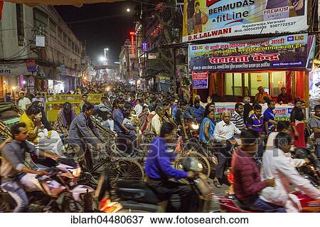 Street scene during rush hour, Varanasi, Uttar Pradesh, India, Asia View Large Photo Image Stock Photo - Street scene during rush hour, Varanasi, Uttar Pradesh, India, Asia. Fotosearch