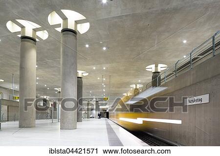 Subway Station Bundestag with incoming subway, Government District, Berlin, Germany, Europe View Large Photo Image Stock Image - Subway Station Bundestag with incoming subway, Government District, Berlin, Germany, Europe. Fotosearch