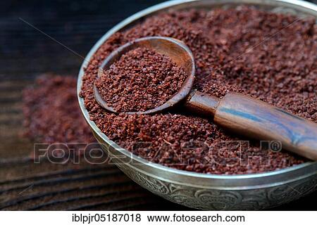 Sumac powder in bowl and spoon, Rhus coriaria View Large Photo Image Stock Photo - Sumac powder in bowl and spoon, Rhus coriaria. Fotosearch