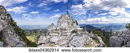 Picture - Summit cross on the Kampenwand, Aschau, Bavaria, Germany, Europe. Fotosearch