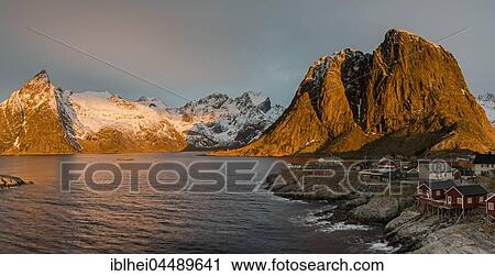 Stock Image - Sunrise in Hamnoy, Lofoten, Norway, Europe. Fotosearch