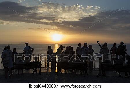 Sunset over Tyrrhenian Sea, observation terrace, Tropea, Calabria, Italy, Europe View Large Photo Image Stock Photo - Sunset over Tyrrhenian Sea, observation terrace, Tropea, Calabria, Italy, Europe. Fotosearch