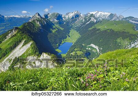 Stock Photograph - Sämtisersee, Hoher Kasten, Appenzell and St. Gallen, Switzerland, Europe. Fotosearch