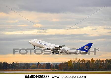 Stock Photo - Take Off, Senator Atlantic Bridge, Air Atlanta Icelandic, Boeing, Boeing 747 Cargo, Munich Airport, Upper Bavaria, Germany, Europe. Fotosearch