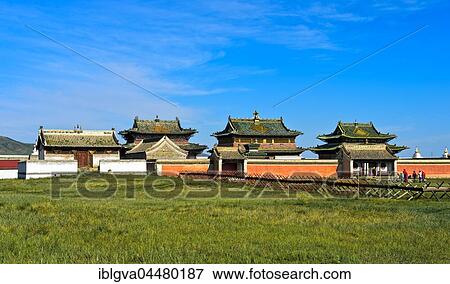 Stock Photo - Temple at the monastery Erdene Zuu, Karakorum Kharkhorin, Orkhon Valley, Övörkhangai Aimag, Mongolia, Asia. Fotosearch