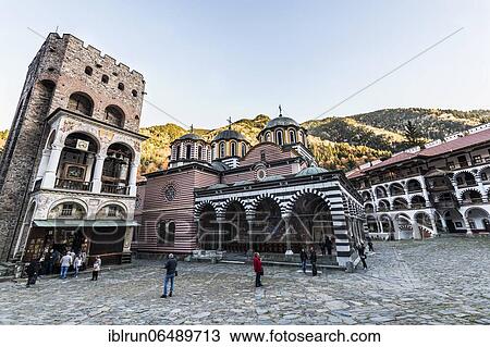 The interior of the monastery with the Tower of Hrelyu visible, UNesco world heritage sight Rila Monastery, Rila mountains, Bulgaria, Europe View Large Photo Image Stock Image - The interior of the monastery with the Tower of Hrelyu visible, UNesco world heritage sight Rila Monastery, Rila mountains, Bulgaria, Europe. Fotosearch